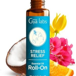 Gya Labs Stress Relief Essential Oil Roll on - Relaxing Gifts for Women & Men, 100% Pure Natural Essential Oil Roller, Blend with Ylang Ylang, Orange, Geranium & Lemongrass, Travel Size (0.34 Fl Oz)