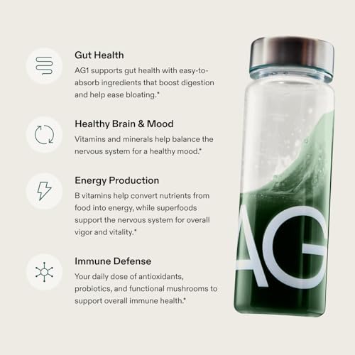 AG1 Multivitamin for Men & Women, Greens Powder Supplement, Probiotic, Gluten Free, Vegan and Keto Friendly, 75 Vitamins, Boost Gut Health (Athletic Greens), 30 Travel Packs & Shaker, Classic Formula - Image 5
