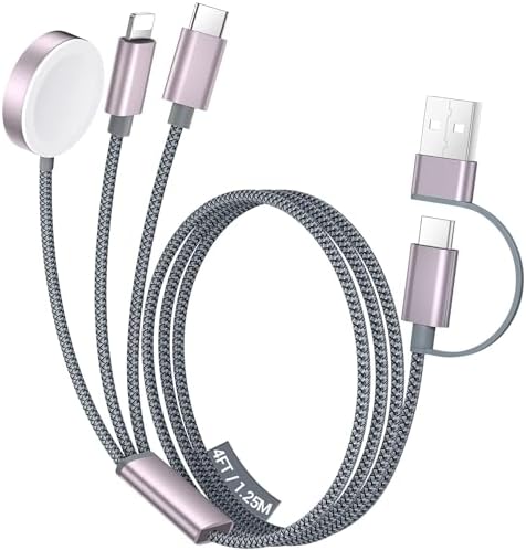 Temdan for Travel Essentials,3 in 2 USB C Cable for Apple Watch Charger/iPhone 17 Charger/Lightning,Multi Charging Cable Cord,Vacation Camping Essentials,Portable Designed for iWatch &iPhone 16-12-4FT
