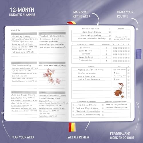 Undated Luxurious Weekly & Monthly Planner to Increase Productivity Hit Your Goals, Organizer Notebook Gratitude Journal Time Management Start Anytime, A5, Lasts 1 Year - Image 4