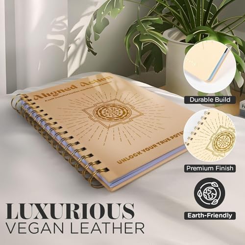 Selfish Club 369 Manifestation Journal – Vegan Leather Passion Planner with Gold Coil Binding – Affirmation & Daily Gratitude Journal with Gold Leaf Engraving – Self Care Journals for Men & Women A5 (Beige) - Image 2