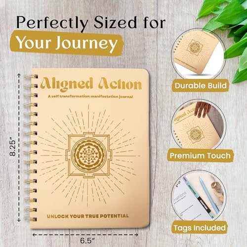 Selfish Club 369 Manifestation Journal – Vegan Leather Passion Planner with Gold Coil Binding – Affirmation & Daily Gratitude Journal with Gold Leaf Engraving – Self Care Journals for Men & Women A5 (Beige) - Image 3