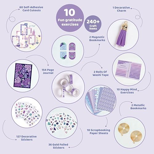 jackinthebox Gratitude Journal Kit for Girls Ages 8-12, 242 pcs, Scrapbooking Journal Set for Teen & Tween Girls,10 Fun Gratitude Exercises, Journal Art & Craft Kit, Ideal Gift for Girls 8 9 10 11 12 - Image 2