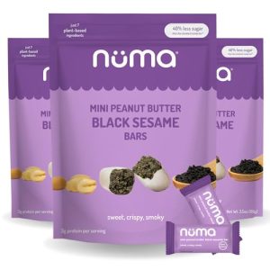 Mini Peanut Butter Black Sesame Bars – Vegan, Low Sugar, High Protein, Low Calorie, All Natural, Gluten Free – Crunchy Plant Based Snack – 3 Bags with 8 Individually Wrapped Pieces