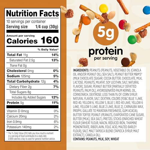 Snak Club Peanut Butter Chocolate Trail Mix with Peanuts, Peanut Butter M&M’S, Toffee Peanuts, and Pretzels, 11 oz Resealable Bag - Image 2