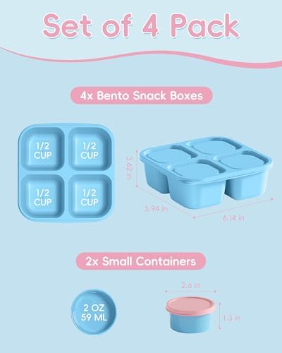 4 Pcs Snack Box Containers Set, Reusable 4 Compartment Lunchable Container with 2Pcs Sauce Containers, Stackable BPA-Free Bento Box for School, Work, Travel (4 Color) - Image 3