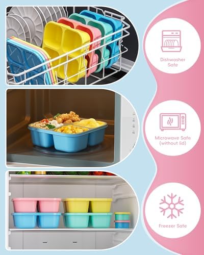 4 Pcs Snack Box Containers Set, Reusable 4 Compartment Lunchable Container with 2Pcs Sauce Containers, Stackable BPA-Free Bento Box for School, Work, Travel (4 Color) - Image 4