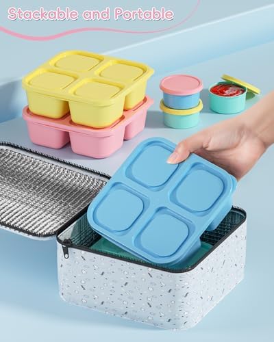 4 Pcs Snack Box Containers Set, Reusable 4 Compartment Lunchable Container with 2Pcs Sauce Containers, Stackable BPA-Free Bento Box for School, Work, Travel (4 Color) - Image 6