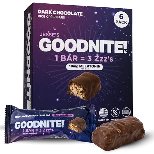 GOODNITE! Sleep Bars – Proprietary Blend with 10mg Melatonin & L-Theanine – Vegan, Gluten-Free, Kosher – Dark Chocolate Protein Snack for Restful Sleep a good night of rest. – 6 Pack