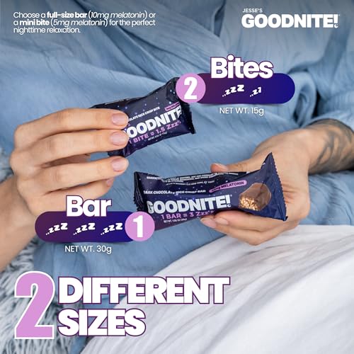 GOODNITE! Sleep Bars – Proprietary Blend with 10mg Melatonin & L-Theanine – Vegan, Gluten-Free, Kosher – Dark Chocolate Protein Snack for Restful Sleep a good night of rest. – 6 Pack - Image 7