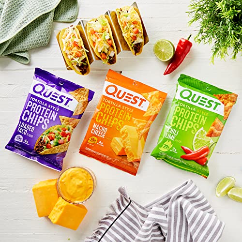 Quest Nutrition Tortilla Style Protein Chips Variety Pack, Chili Lime, Nacho Cheese, Loaded Taco, Low Carb, High Protein, Gluten Free, 1.1 oz (Pack of 12) - Image 5