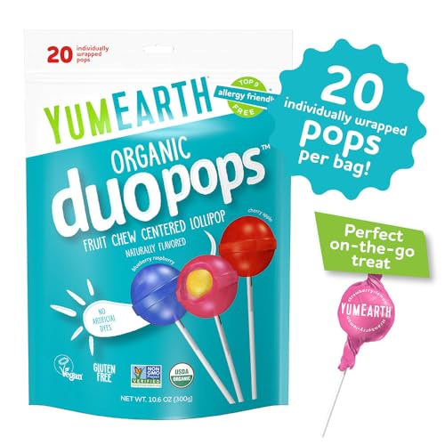 YumEarth Organic Duo Pops, Lollipops with Fruit Chew Centers - Allergy Friendly (Top 9 Free), No Artificial Dyes or Flavors, Non GMO, Gluten Free, Vegan Candy Snacks - 20 Individually Wrapped Pops - Image 3