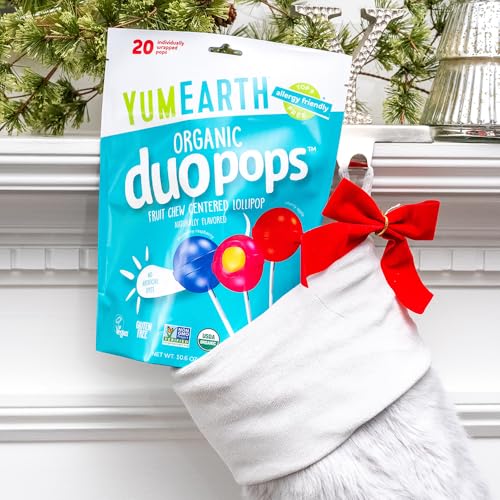 YumEarth Organic Duo Pops, Lollipops with Fruit Chew Centers - Allergy Friendly (Top 9 Free), No Artificial Dyes or Flavors, Non GMO, Gluten Free, Vegan Candy Snacks - 20 Individually Wrapped Pops - Image 6