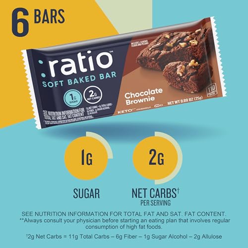 Ratio Soft Baked Bars, Chocolate Brownie, 1g Sugar, Keto Friendly, 5.34 oz (6 Bars) - Image 3