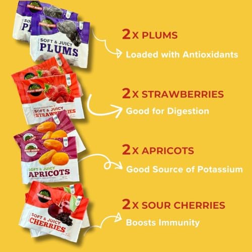 Perfect Delights Multipack Sun-Dried Fruits, Vegan, Healthy Snack Packs, Dried Fruits On-the-Go, Variety Fruit Pack For Kids & Adults, Apricots, Plums, Sour Cherries, Strawberries (8 Pack/ 2 of Each) - Image 8