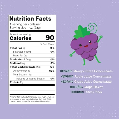 YOU LOVE FRUIT - GRAPE All Natural Fruit Snacks, Healthy Snack Pack, Real Fruit! Gluten Free, Non GMO, Vegan, Fiber packed, Low Fat, Kosher, Variety Pack, Great For Adding To Gift Box, 1.0 oz (Pack of 12) - Image 2