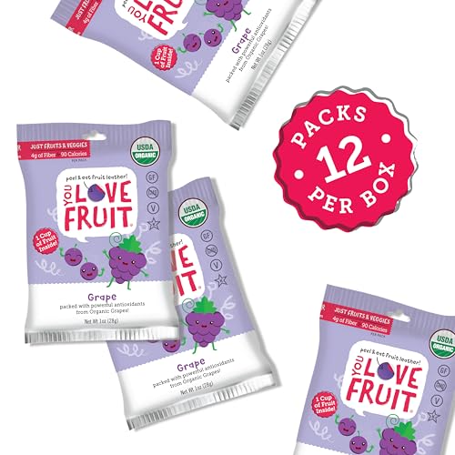 YOU LOVE FRUIT - GRAPE All Natural Fruit Snacks, Healthy Snack Pack, Real Fruit! Gluten Free, Non GMO, Vegan, Fiber packed, Low Fat, Kosher, Variety Pack, Great For Adding To Gift Box, 1.0 oz (Pack of 12) - Image 3