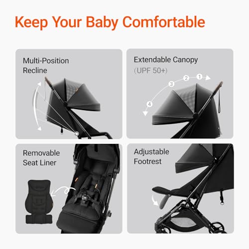Lightweight Baby Travel Stroller with Carbon Fiber Frame, Compact & Airplane-Friendly, One-Handed Folding Design, 11.6 lbs, Perfect for Toddlers, Jet - Image 7
