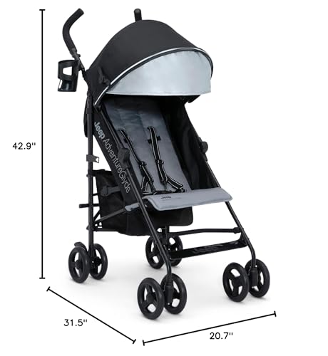 Jeep AdventureGlyde Stroller by Delta Children - Lightweight Travel Stroller with Smoothest Ride & Compact Fold, 3-Position Recline, Extra Large Storage Basket, Black/Grey - Image 11