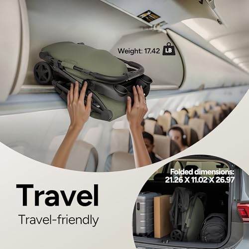 Mompush Lithe V2 Lightweight Travel Stroller, Compact Foldable Baby Stroller with Travel Bag, One-Hand Fold Stroller, Snack Tray, Mechanical Recline Seat, Airplane-Ready, UPF 50+ Canopy & Rain Cover - Image 3