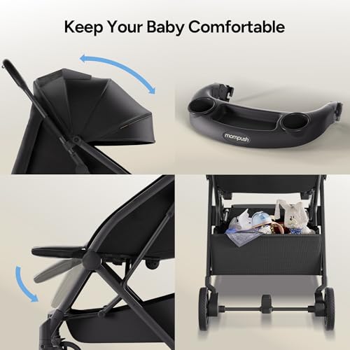 Mompush Lithe V2 Lightweight Travel Stroller, Compact Foldable Baby Stroller with Travel Bag, One-Hand Fold Stroller, Snack Tray, Mechanical Recline Seat, Airplane-Ready, UPF 50+ Canopy & Rain Cover - Image 8