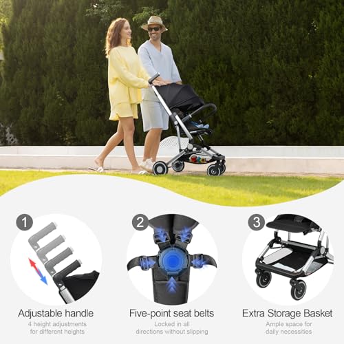 Travel Stroller for Airplane Ultra Compact Umbrella Stroller One-Handed Folding Design Overhead Friendly Lightweight Aluminum Alloy Frame - Image 2