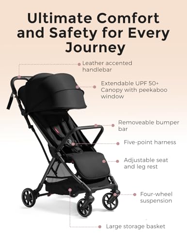 Momcozy ClickGo Lightweight Stroller, Compact Travel Stroller for Airplane with One-Click Fold, Baby Stroller and Toddler Stroller with Large Canopy for Kids from 0 Months, Extendable UPF50+ Canopy - Image 5