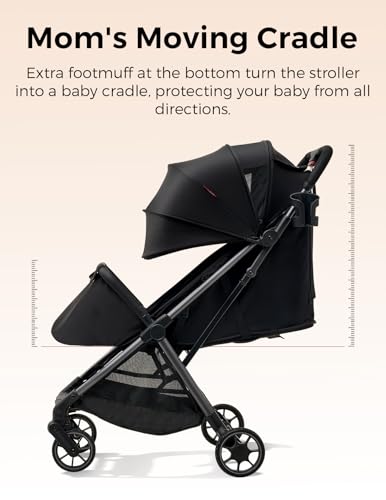 Momcozy ClickGo Lightweight Stroller, Compact Travel Stroller for Airplane with One-Click Fold, Baby Stroller and Toddler Stroller with Large Canopy for Kids from 0 Months, Extendable UPF50+ Canopy - Image 3
