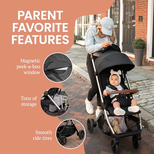 Bombi Bēbee V2 Lightweight Baby Stroller - Premium Vegan Leather, One-Hand Fold, Infinite Recline, Aircraft-Grade Aluminum Frame, XXL Canopy, and Ample Storage Umbrella Stroller - Sand - Image 5