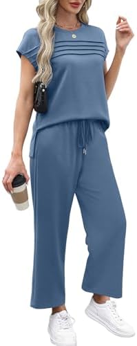WIHOLL Two Piece Sets for Women Summer Travel Vacation Outfits Cap Sleeve Lounge Matching Sets Wide Leg Pants S-3XL - Image 4