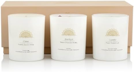 Soy Candles with Healing Crystals. Amethyst, Lazurite, Citrine Crystal. Lavender, Sea Salt & Orchid, French Vanilla. Positivity Energy Gift for Women, 3PC Scented Candle Set 3.5 oz Each - Image 3