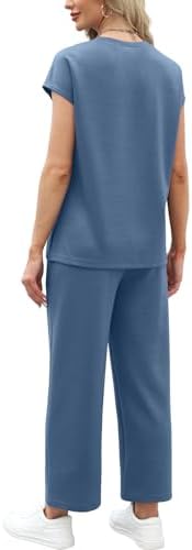 WIHOLL Two Piece Sets for Women Summer Travel Vacation Outfits Cap Sleeve Lounge Matching Sets Wide Leg Pants S-3XL - Image 5