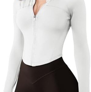 GYM RAINBOW Women's Zip Up Workout Jacket Lightweight Slim Fit Athletic Jacket Cropped Running Gym Tops with Thumb Holes