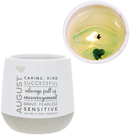 Pavilion Gift Company - August 11 oz Wax Reveal Candle, Natural Soy Wax Birthstone Candle, Jasmine Scented, Gemstone Candle with Crystal Inside, Birthday Gifts for Women, 1 Count