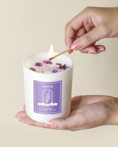 AOOVOO Lavender Scented Candles for Women - Aromatherapy Candle with Crystals Inside, 10oz Soy Candles for Home Scented, Birthday Gifts Mothers Day Candle for Women Mom - Image 5
