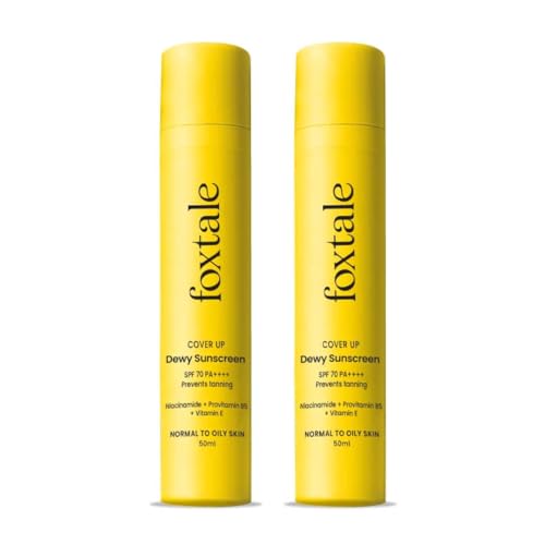 Fox-tale Dewy Sunscreen SPF 70 PA++++, Water-Resistant, with Niacinamide and Provitamin B5, for Normal to Oily Skin, 50ml Pack of 2