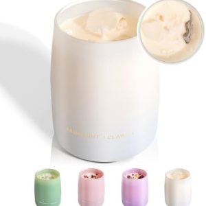 White Sage Scented Candle with Crystal Inside, Healing Clear Quartz Crystal Candle for Cleansing House, 10oz Soy Wax 55 Hours Long Lasting Burn, Perfect Spiritual Aromatherapy Gift | Clarity