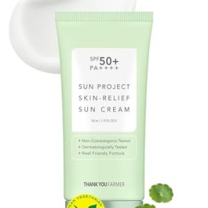 THANKYOU FARMER Sun Project Relief Sun Cream SPF50+ PA++++(50ml) - Centella Asiatica Extracts for Soothing, Reef Safe Sunscreen Travel Size