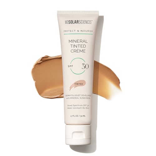 MDSolarSciences Mineral Tinted Crème Sunscreen SPF 30 | Water-Resistant, Broad Spectrum UV Protection | Blendable Micronized Zinc Oxide Cream | Natural Matte Finish for All Skin Types (1.7 Fl Oz)
