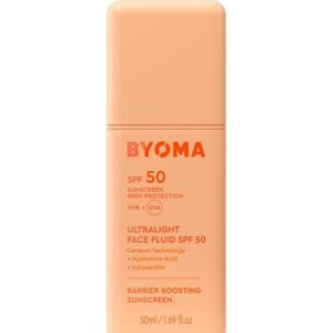 BYOMA SPF 50 Face Fluid - Ultra-Lightweight Facial Sunscreen for All Skin Tones - Luminous Glow, No White Cast - SPF Moisturizer Strengthens Skin Barrier - 1.69 fl.oz
