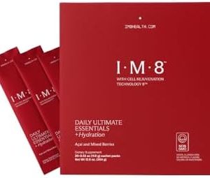 IM8 Daily Ultimate Essentials All-in-One Multivitamin Supplement, 92 Nutrient Rich Ingredients CoQ10, Probiotics, Vitamins, Greens, Gluten Free, Vegan, Acai Mixed Berry (30 Servings, Travel Packs)