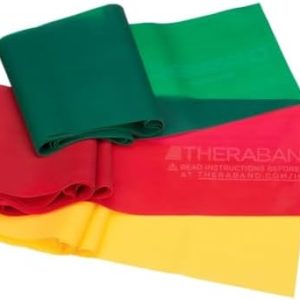 THERABAND Resistance Bands Set, Professional Non-Latex Elastic Band For Upper & Lower Body Exercise, Strength Training without Weights, Physical Therapy, Pilates, Rehab, Yellow & Red & Green, Beginner