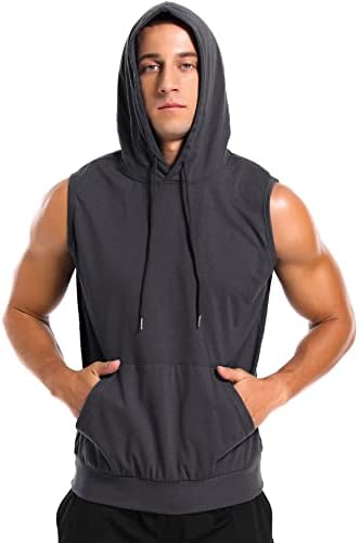 Amussiar Men's Workout Hooded Tank Tops Sleeveless Gym Training Hoodies Bodybuilding Muscle Cut Off T Shirt - Image 2