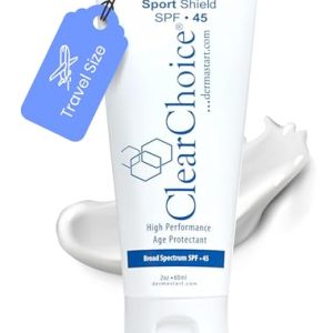Clear Choice Travel Size Sunscreen for Face SPF 45, Mineral Oil Free Sunblock & Light Moisturizer with Zinc Oxide, Reef-Safe, Broad Spectrum, No White Cast, Dermatologist Recommended 2oz