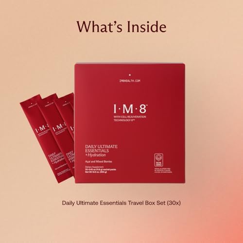 IM8 Daily Ultimate Essentials All-in-One Multivitamin Supplement, 92 Nutrient Rich Ingredients CoQ10, Probiotics, Vitamins, Greens, Gluten Free, Vegan, Acai Mixed Berry (30 Servings, Travel Packs) - Image 3