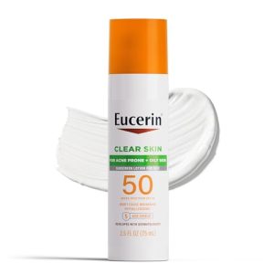Eucerin Sun Clear Skin Face Sunscreen Lotion SPF 50 for Acne Prone and Oily Skin, Lightweight Sunscreen with Oil-Absorbing Minerals, Won't Cause Breakouts, Hypoallergenic, 2.5 Fl Oz Bottle