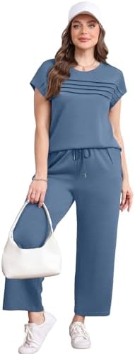 WIHOLL Two Piece Sets for Women Summer Travel Vacation Outfits Cap Sleeve Lounge Matching Sets Wide Leg Pants S-3XL - Image 3