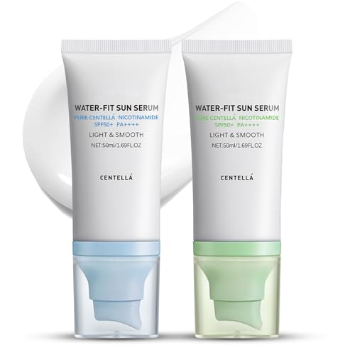 𝐶𝑒𝑛𝑡𝑒𝑙𝑙á Sunscreen SPF 50, Hyalu Cica Water-Fit Sun Serum, Face Sun Screen Long-Lasting Protection, Cen-tella Madagascar Sunscreen, NO White Cast - Dry Oily Korean Skincare (Blue + Green)