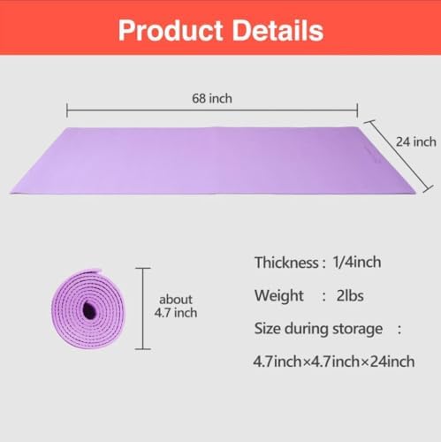 1/4 inch & 1/3 inch Thick Yoga Mat, High-Density Cushioning with Grip-Enhanced Surface for Yoga, Pilates & Home Workouts – Lightweight, Includes Carry Strap, 9 Colors - Image 6