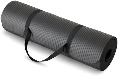 Amazon Basics 1/2 Inch Extra Thick Exercise Yoga Mat with Carrying Strap, Cushioned Support, for Fitness and Gym Workouts